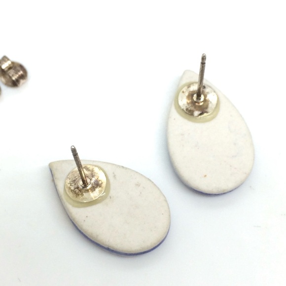 3/$30 PORCELAIN GOLD DIP BLUE GLAZE TEARDROP STUD EARRINGS STERLING SILVER PETAL - Picture 14 of 16